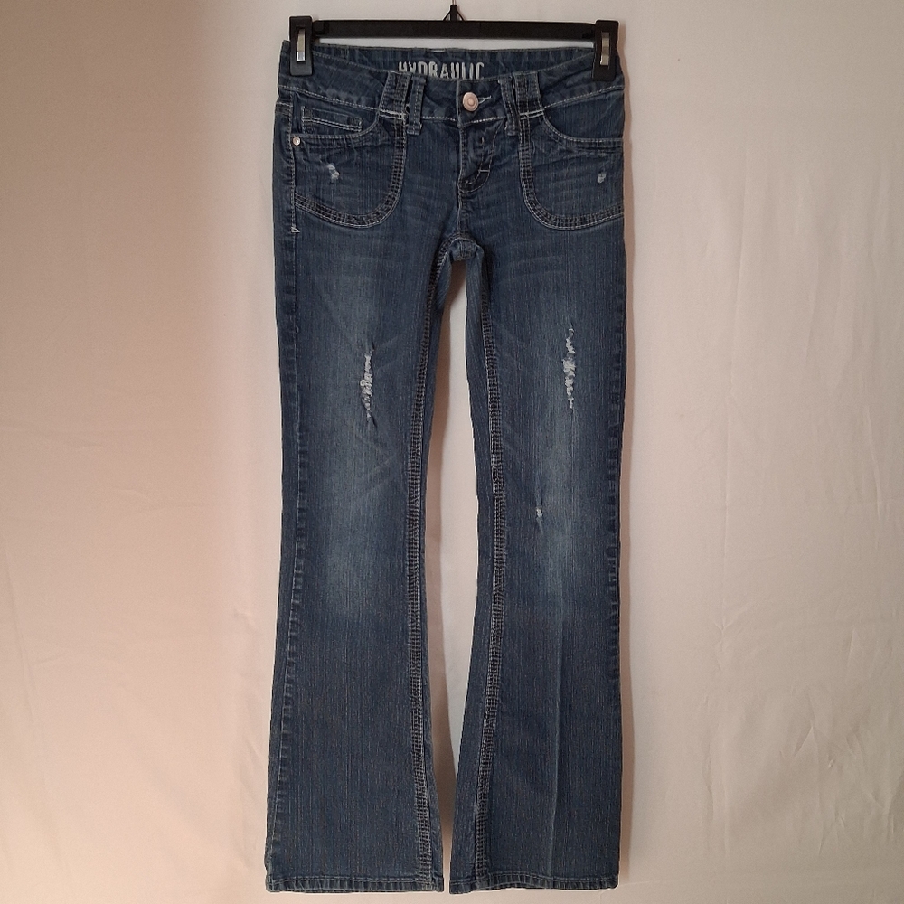 Hydraulic Women’s Distressed Bootcut Jeans Size 5 Medium Wash Stretch Denim